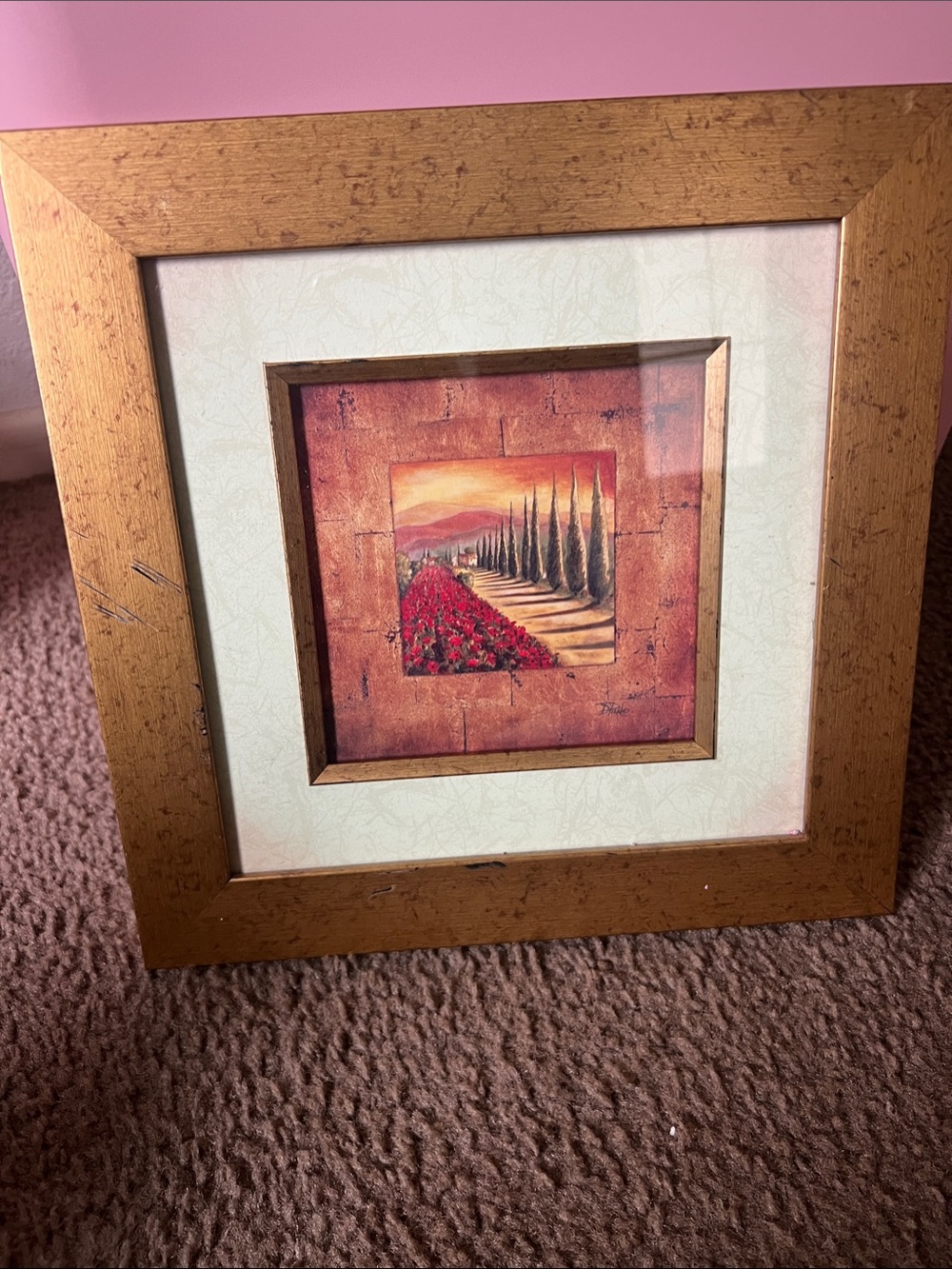 Source Unknown Gold Framed Tuscan Landscape Print
